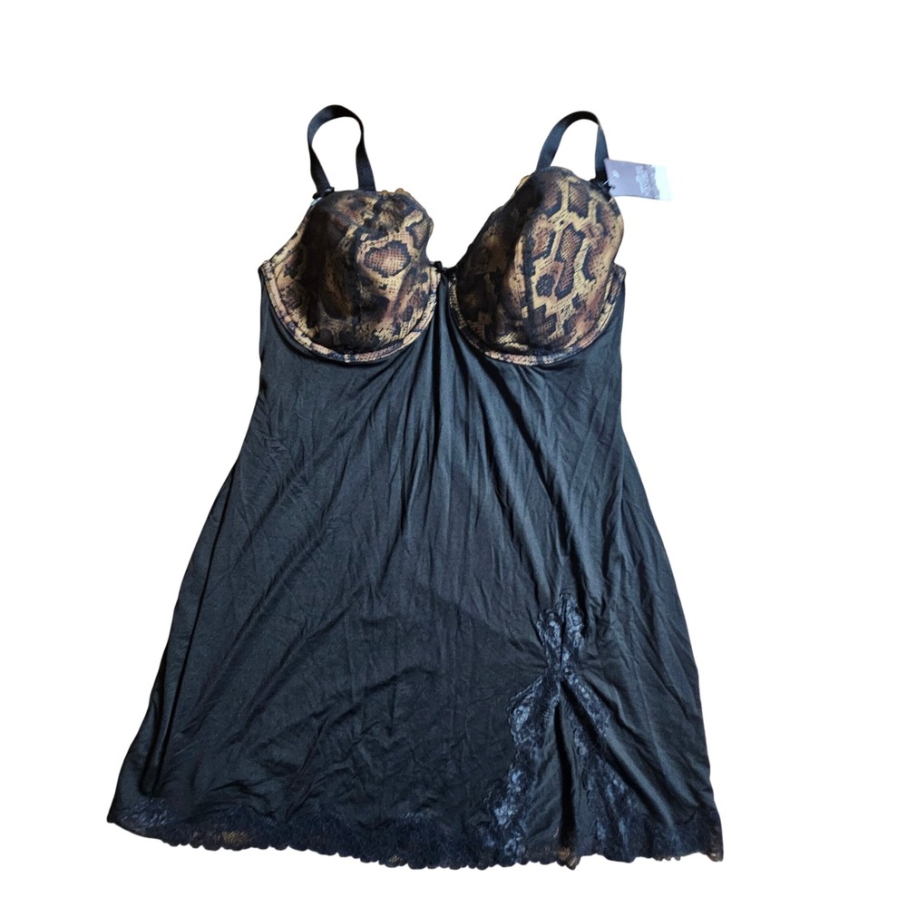 Cacique‎ by Lane Bryant Snakeskin Print Layered Lace Underwire Slip 38DDD NWT